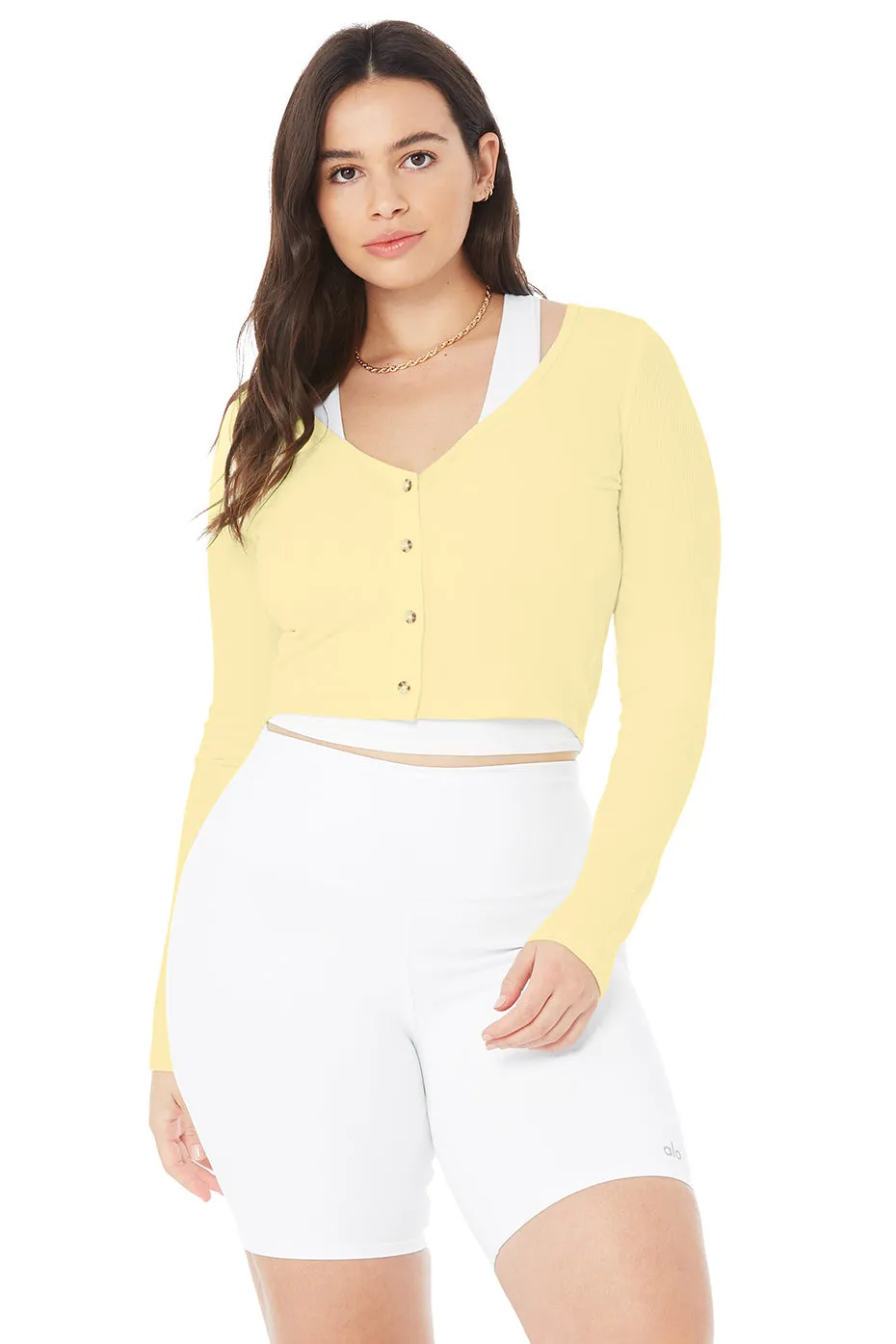 Ribbed Cropped Whisper Cardigan - Buttercup