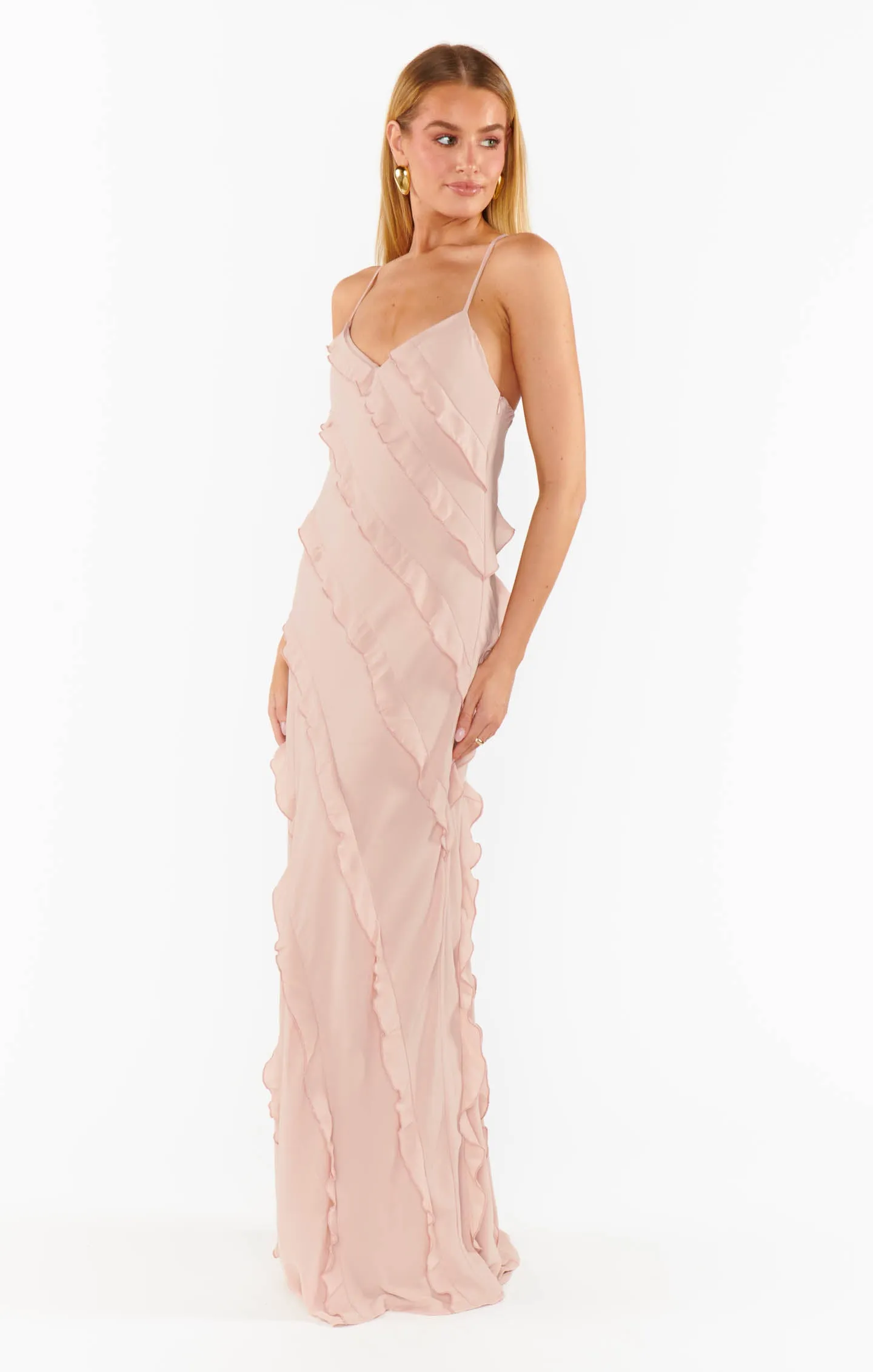 Romance Ruffle Dress ~ Dusty Blush Crisp