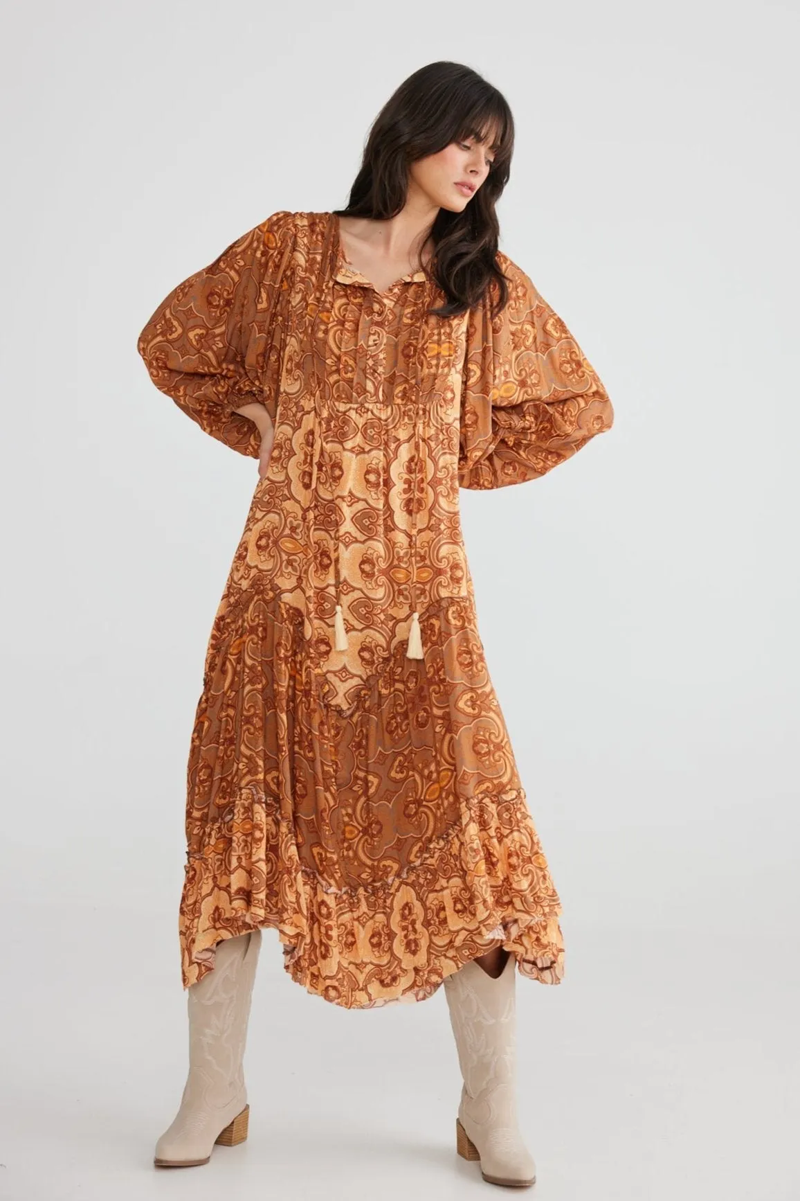 Sabrina Dress in Dark/Light Amber Palace