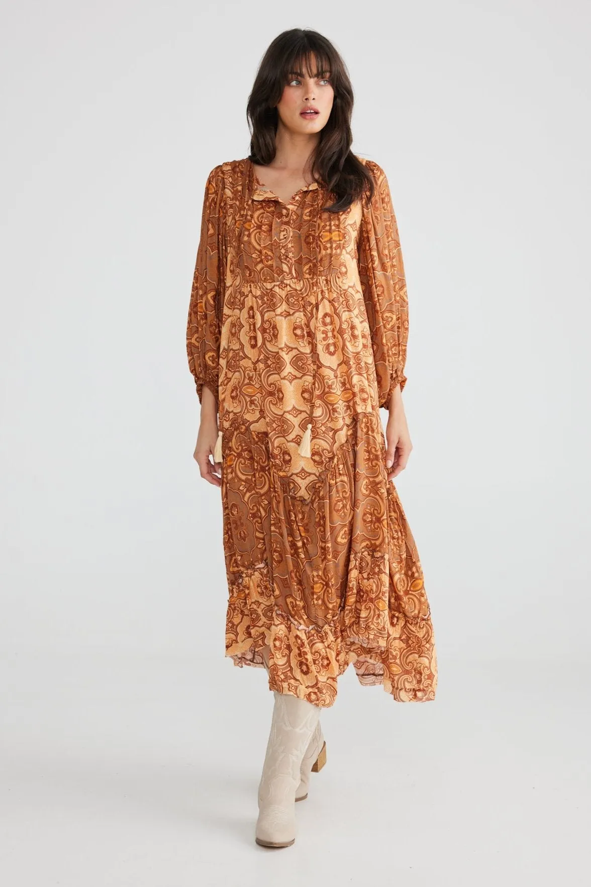 Sabrina Dress in Dark/Light Amber Palace