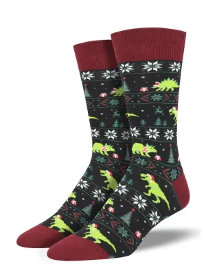 Santasaurus Rex (Black) Men's Crew Socks