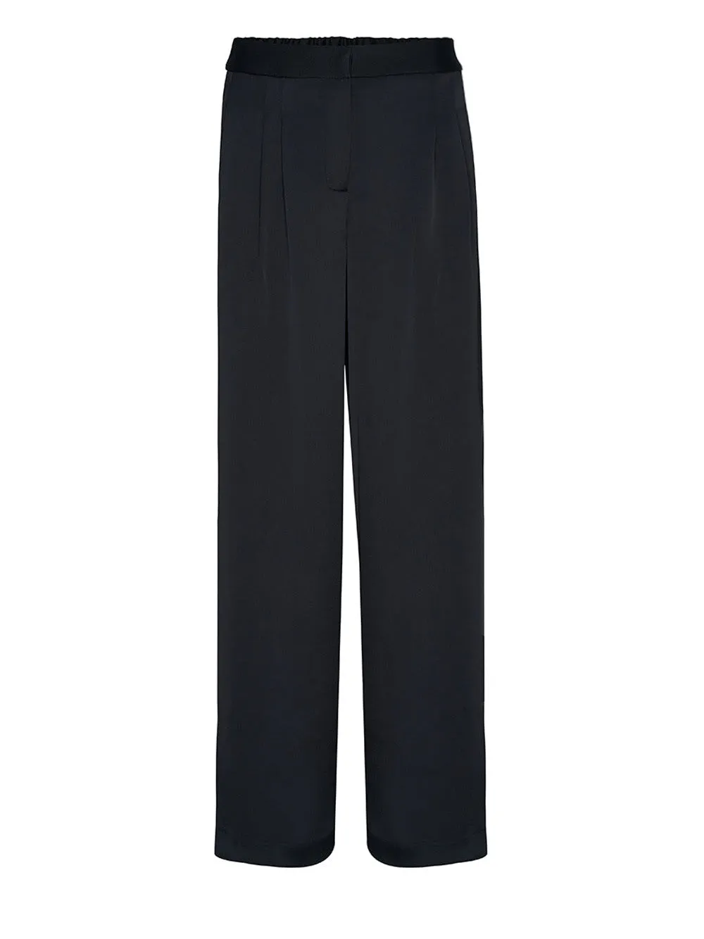 Satin Back Crepe Pleated Wide Pants