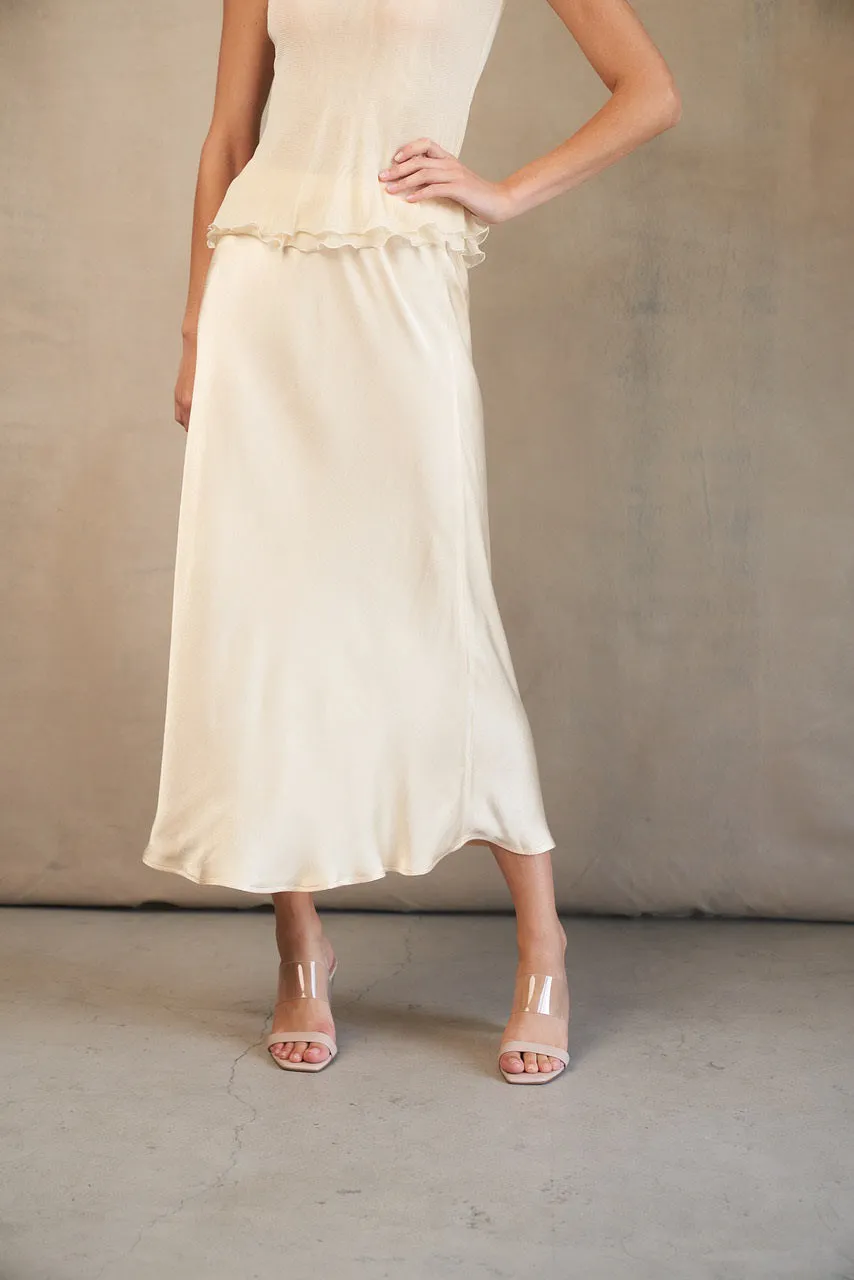 SATIN MIDI SKIRT