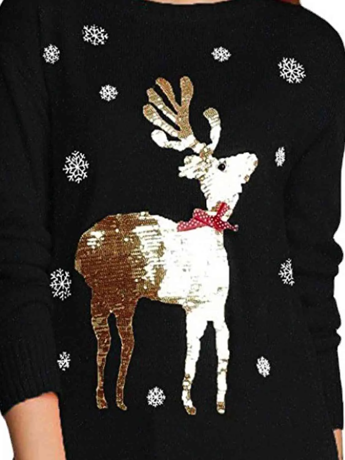 Sequin Reindeer Graphic Sweater