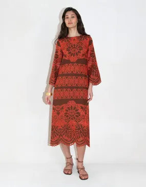 Seraphina Embroidery Midi Dress - Palm Brown