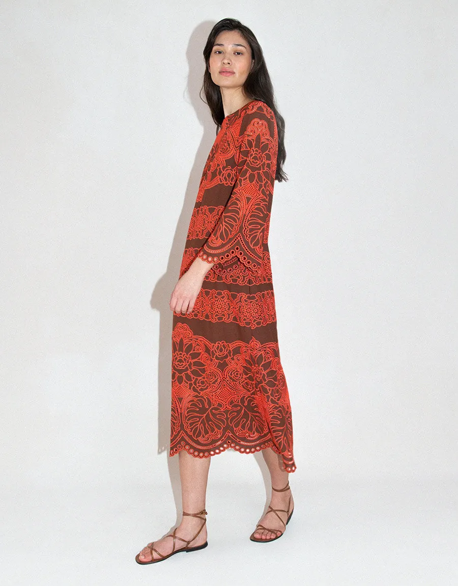 Seraphina Embroidery Midi Dress - Palm Brown