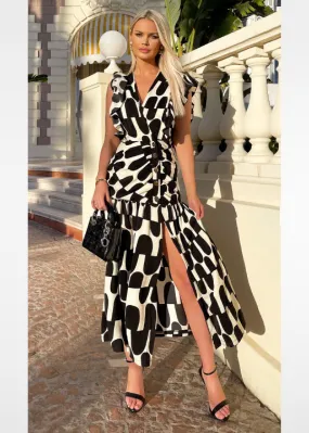 Siobhan Black Abstract Print Button Front Dress