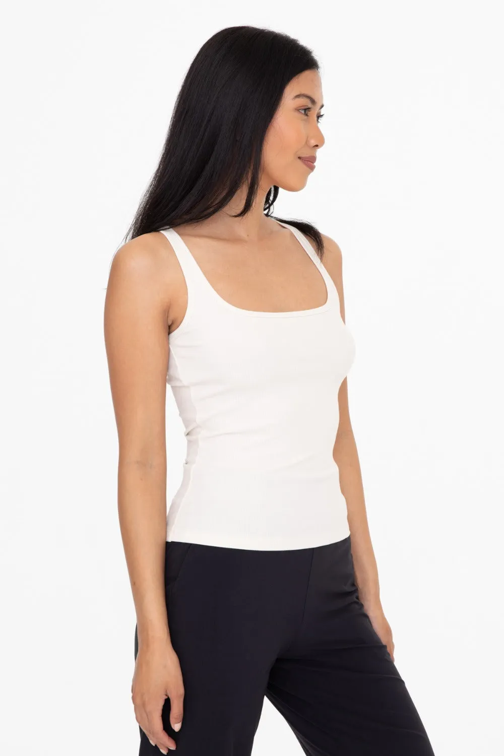 Square Neck Ribbed Tank Top - Natural