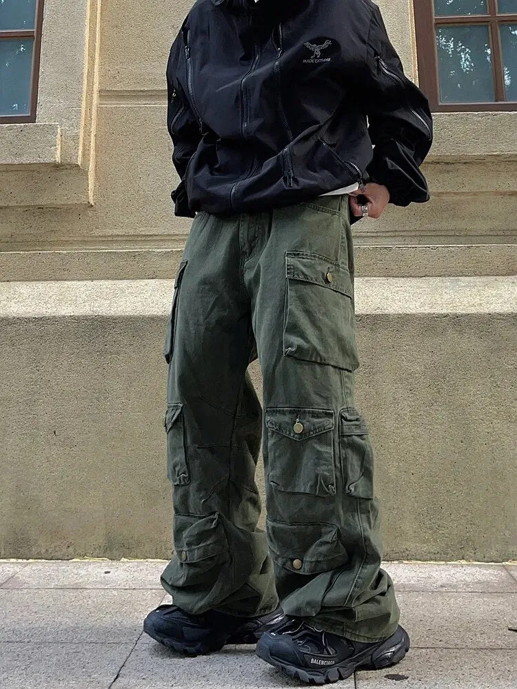 Streetwear Solid Multi Pockets Loose Pants