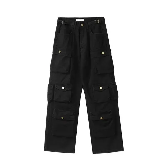 Streetwear Solid Multi Pockets Loose Pants