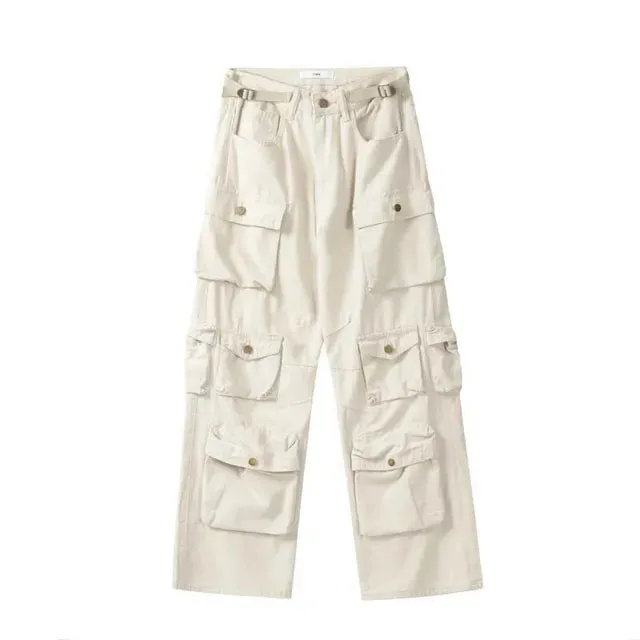 Streetwear Solid Multi Pockets Loose Pants