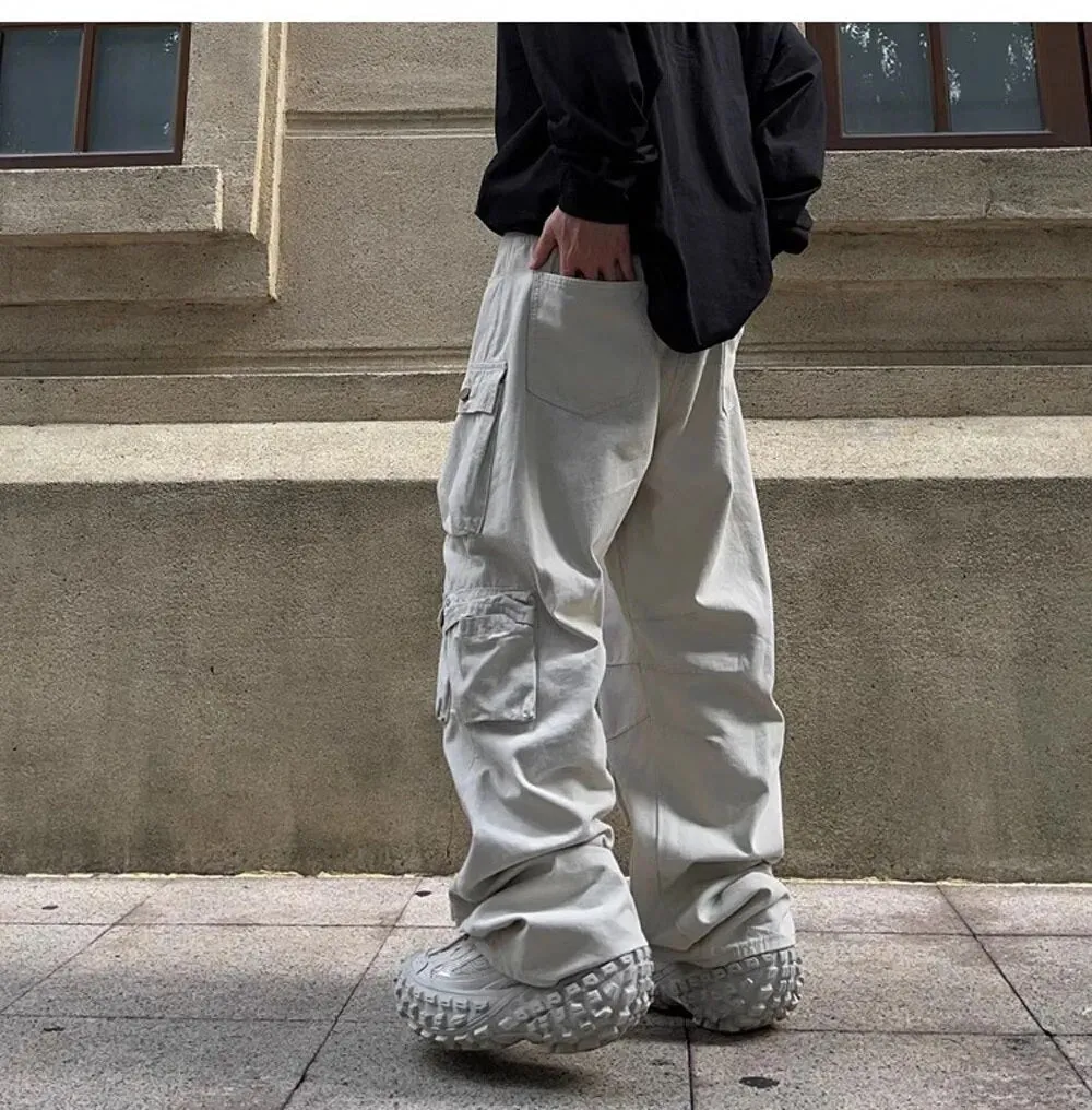 Streetwear Solid Multi Pockets Loose Pants