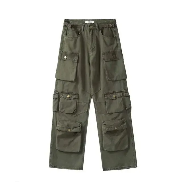 Streetwear Solid Multi Pockets Loose Pants