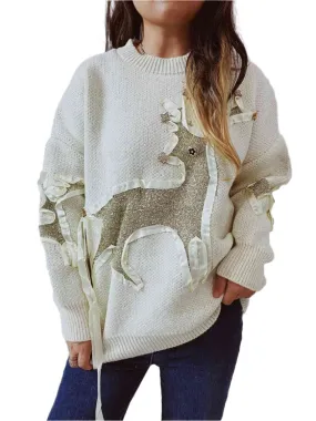 TEEK - Reindeer Textured Long Sleeve Sweater