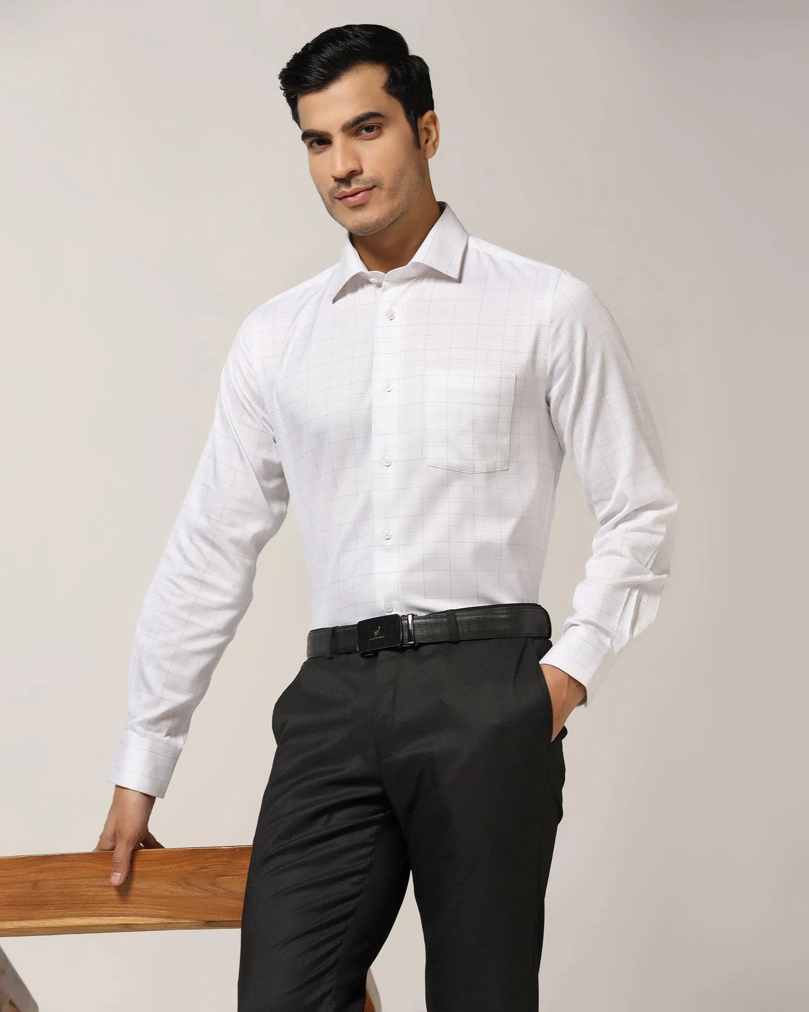 Temp Tech Formal White Check Shirt - Caldon