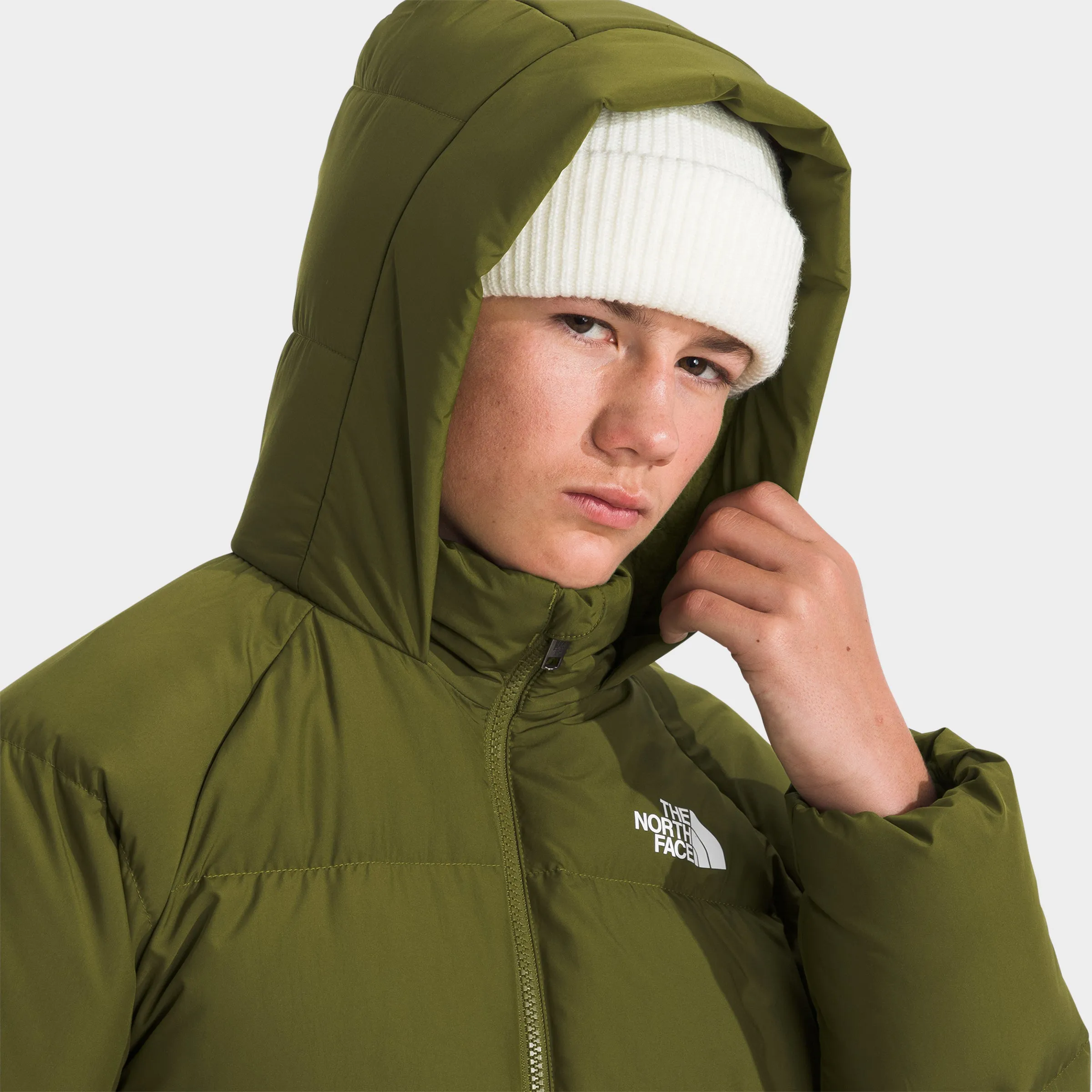 The North Face Junior Boys' Down Fleece-Lined Short Parka / Forest Olive