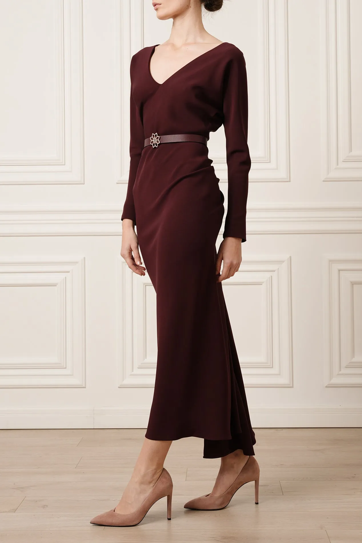 Thea Midi Dress In Burgundy