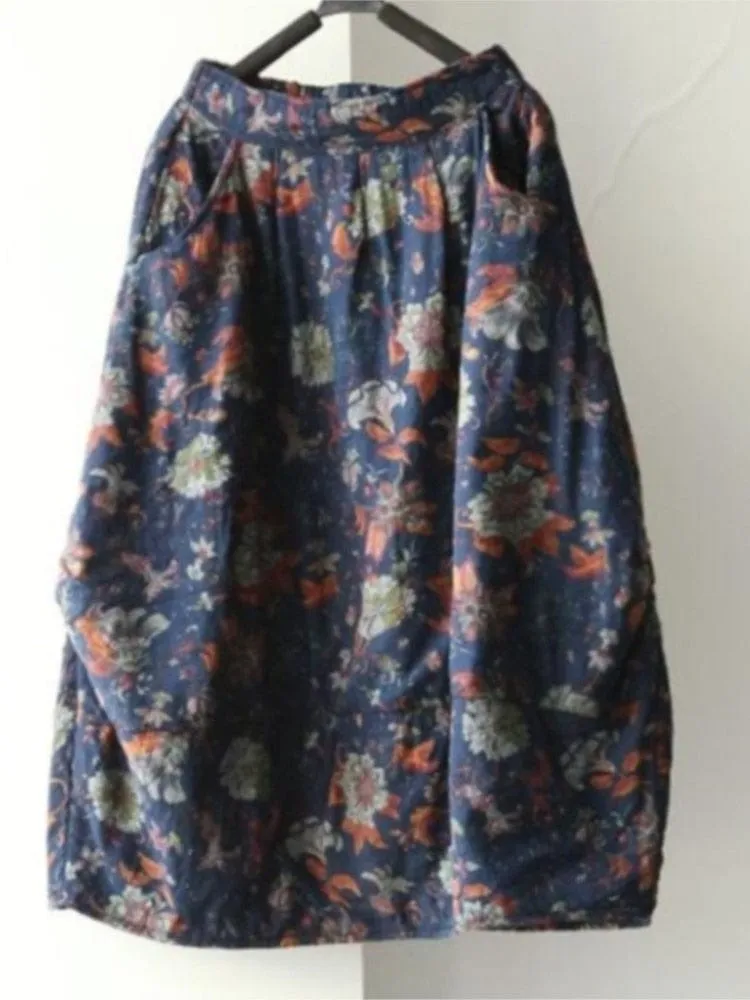 Thick Retro Elastic Waist Skirt