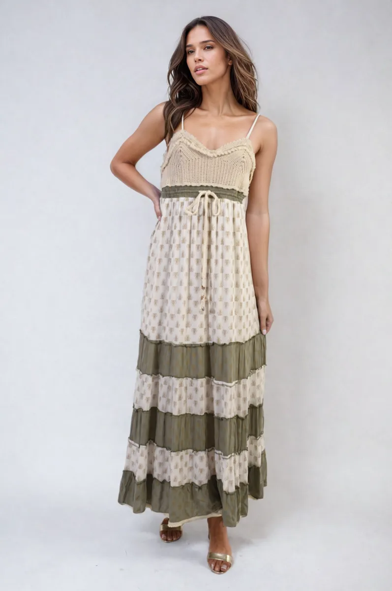 Tiered Crochet Strappy Maxi Dress