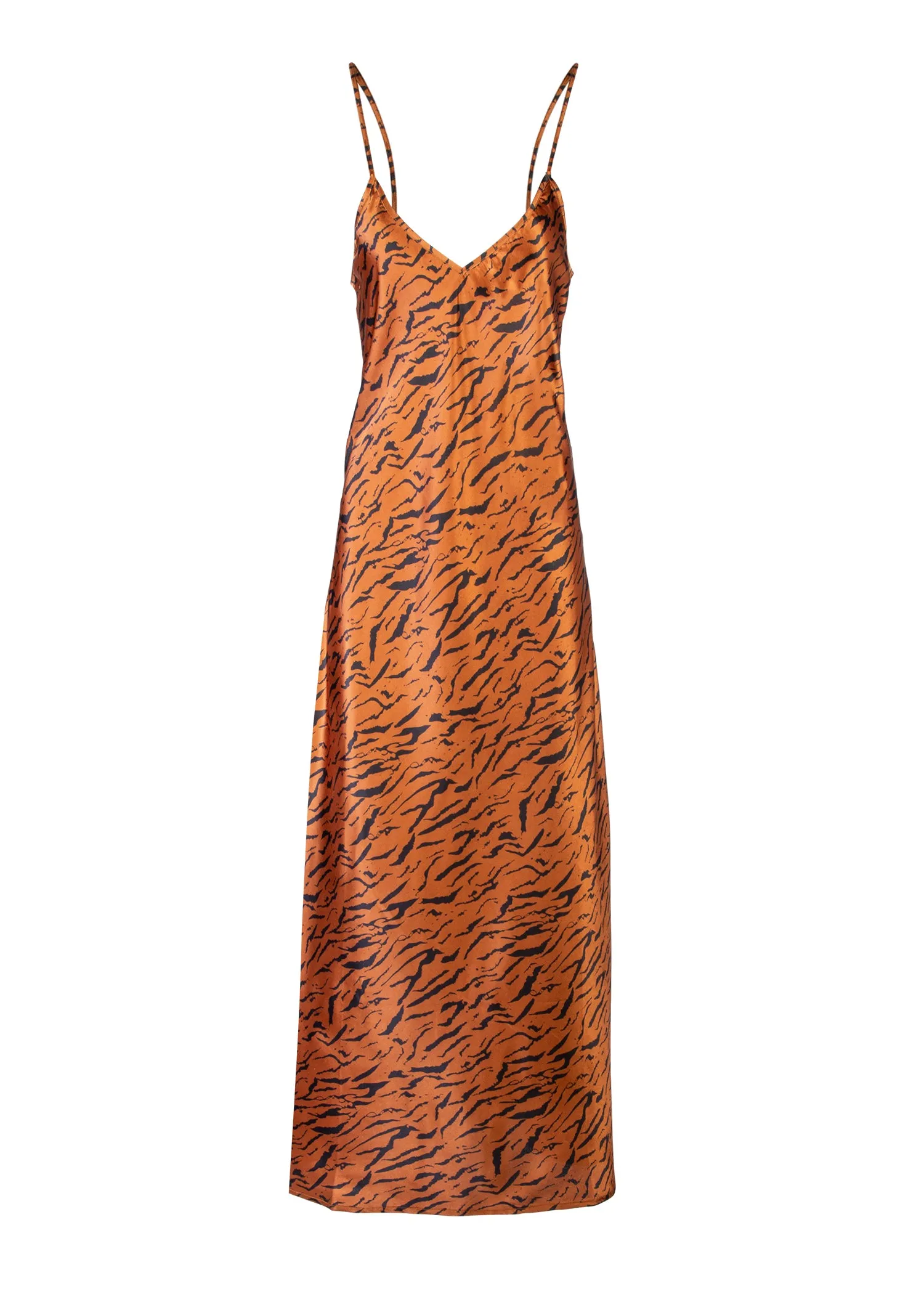 Tiger Print Satin Maxi Dress