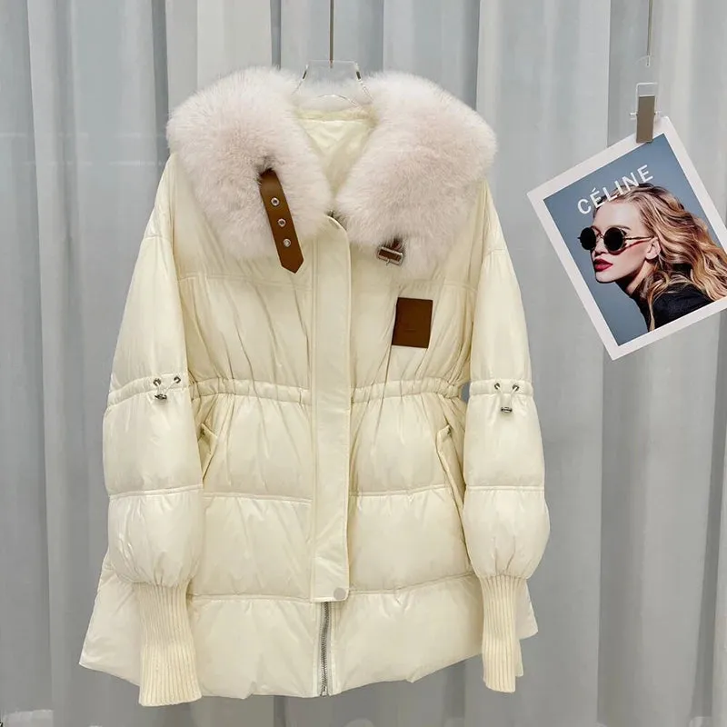 Toleet-Winter Outfits Christmas Black Friday 2024 New Winter white duck Down Detachable Fur Jacket Real fur parka Mid-Length Luxury Winter Warm Outerwear