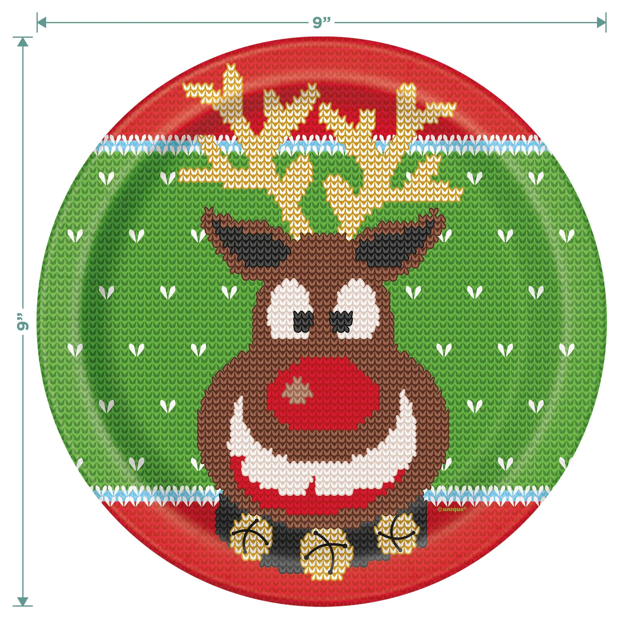 Ugly Sweater Christmas Holiday Party Pack - Paper Dinner Plates, Beverage Napkins, Cups &Table Cover