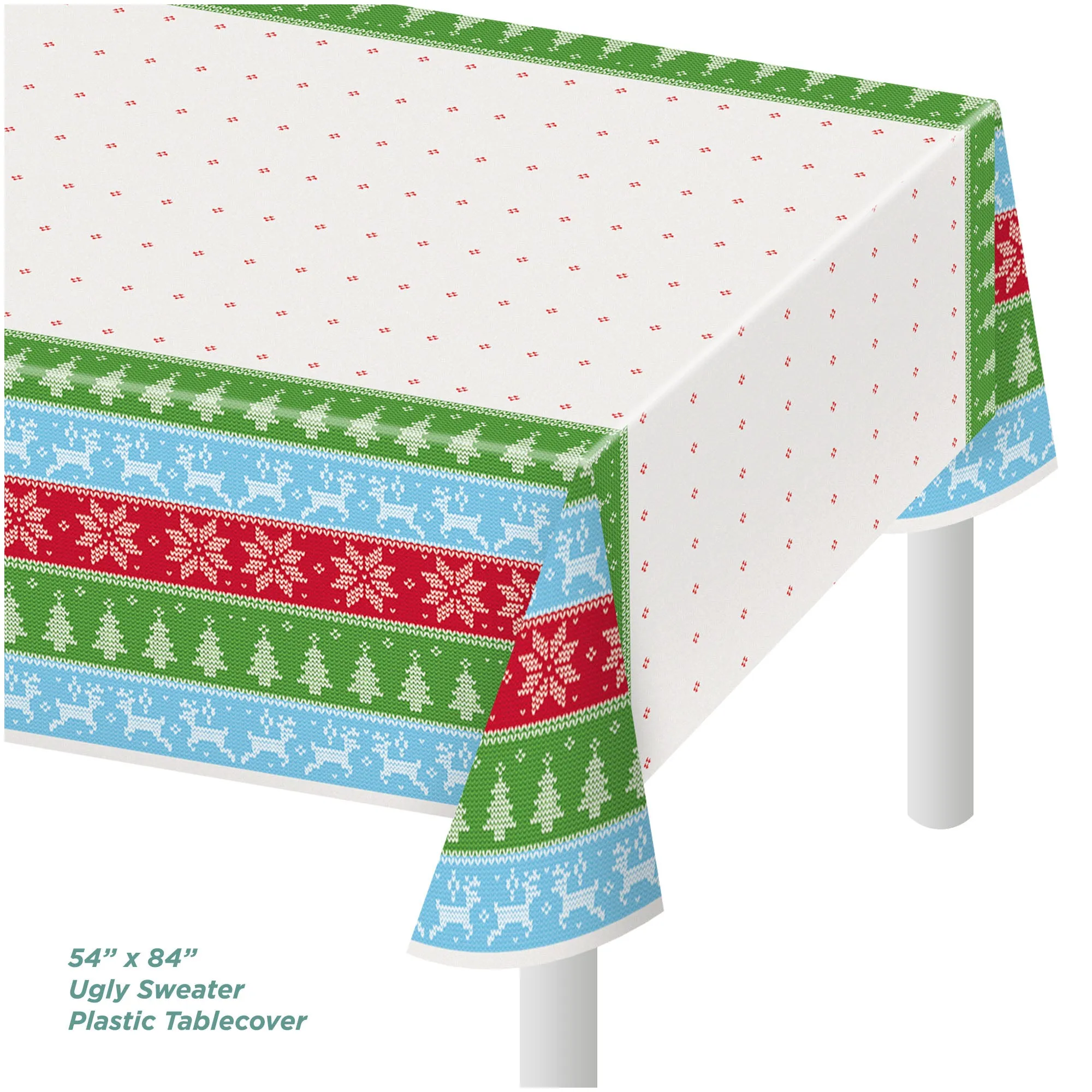 Ugly Sweater Christmas Holiday Party Pack - Paper Dinner Plates, Beverage Napkins, Cups &Table Cover