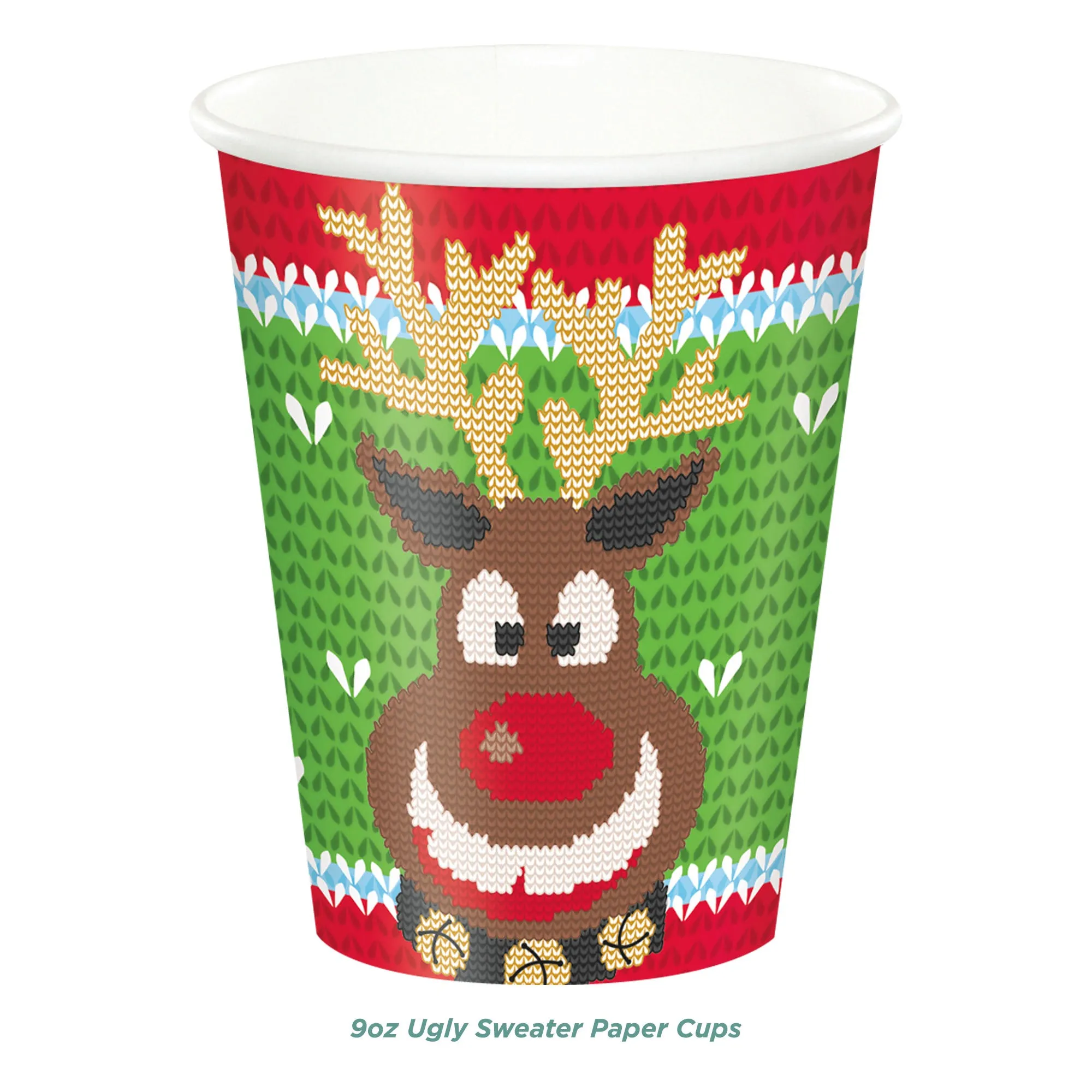 Ugly Sweater Christmas Holiday Party Pack - Paper Dinner Plates, Beverage Napkins, Cups &Table Cover