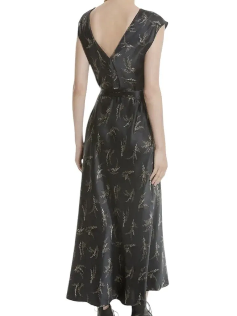 *Vince Silk Floral Sleeveless Faux Wrap Surplice V-Back Tie Waist Midi Slip Dress, Size S