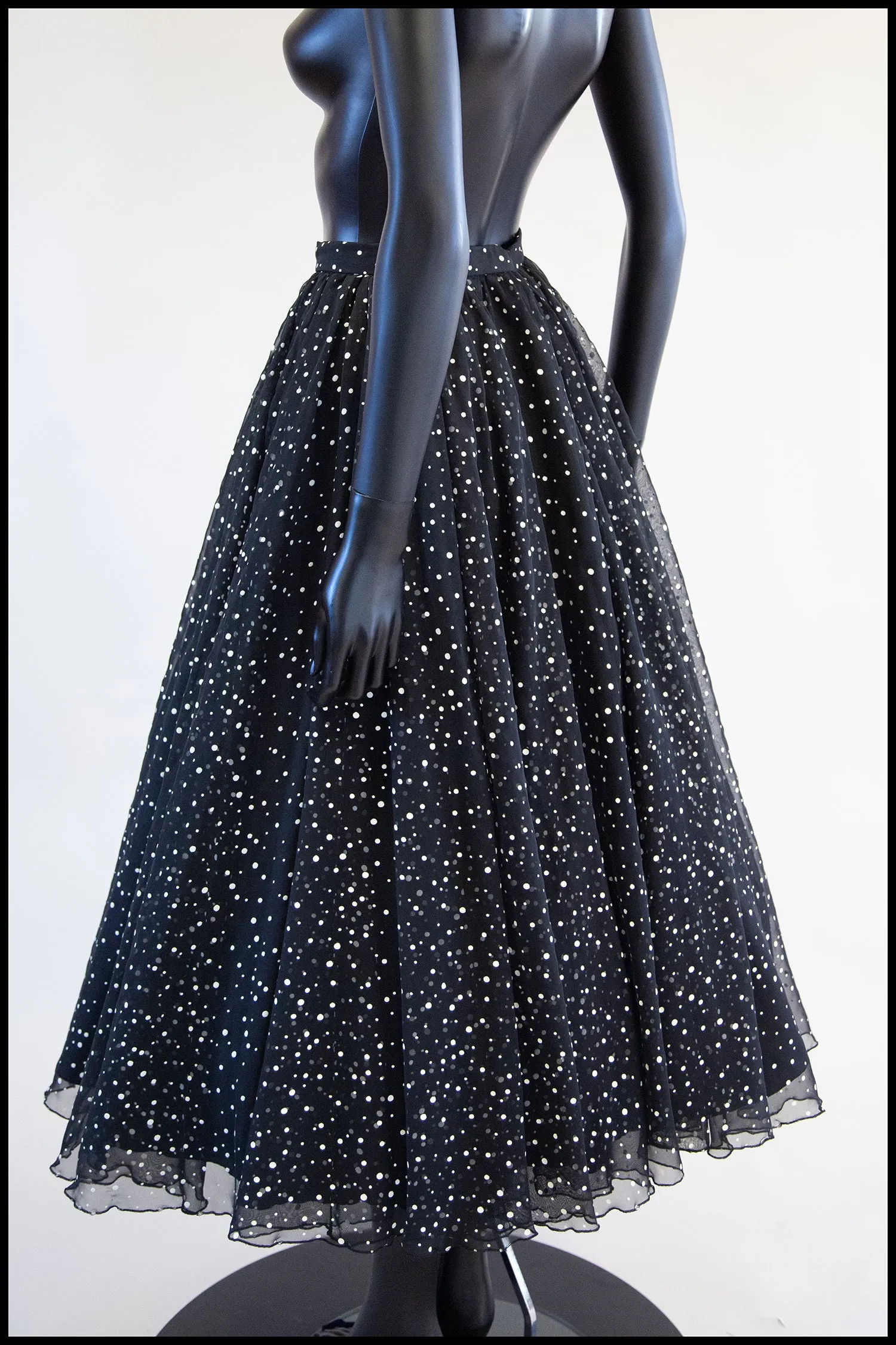 Vintage 1980s Polka Dot Chiffon Full Midi Skirt