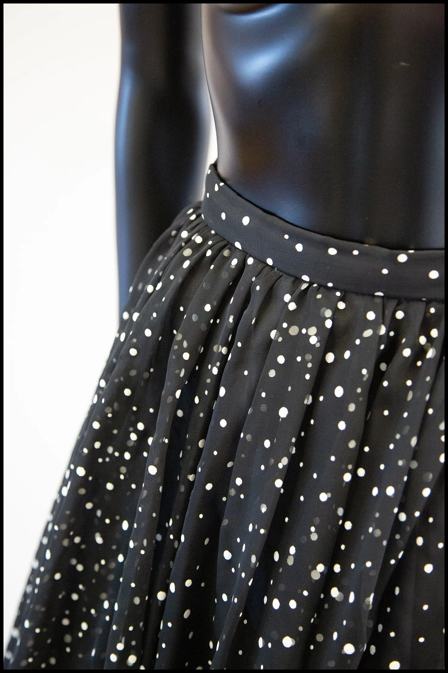 Vintage 1980s Polka Dot Chiffon Full Midi Skirt