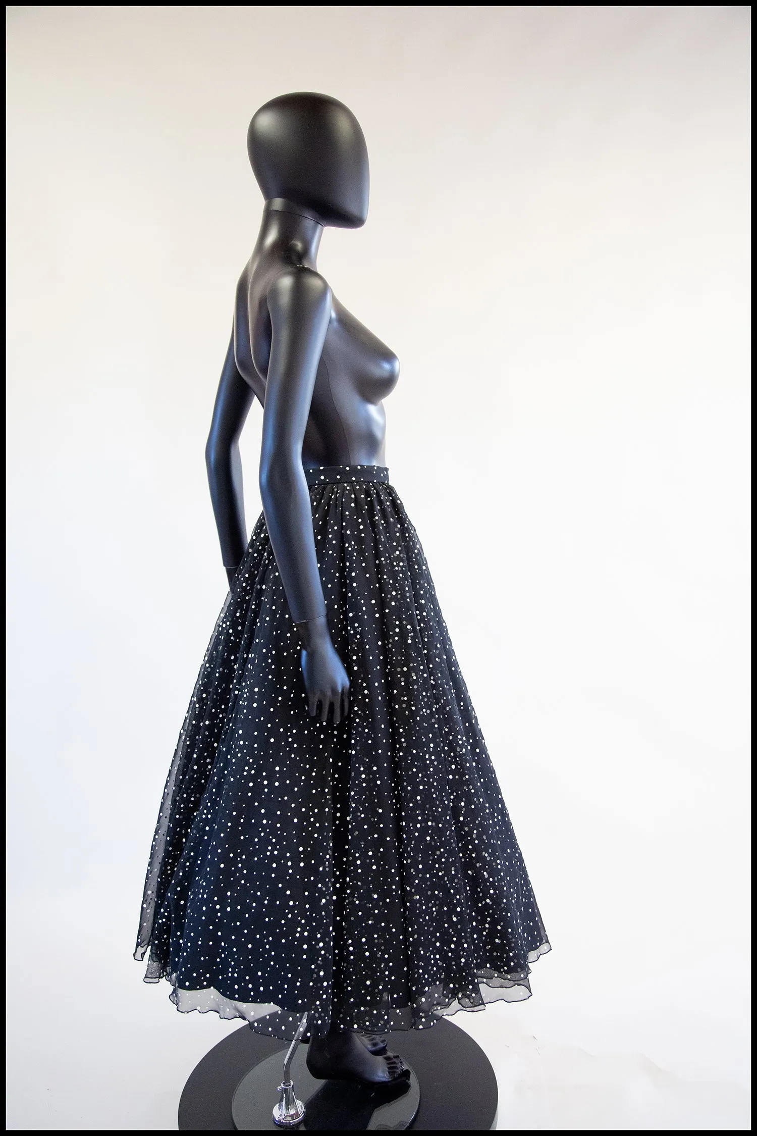 Vintage 1980s Polka Dot Chiffon Full Midi Skirt