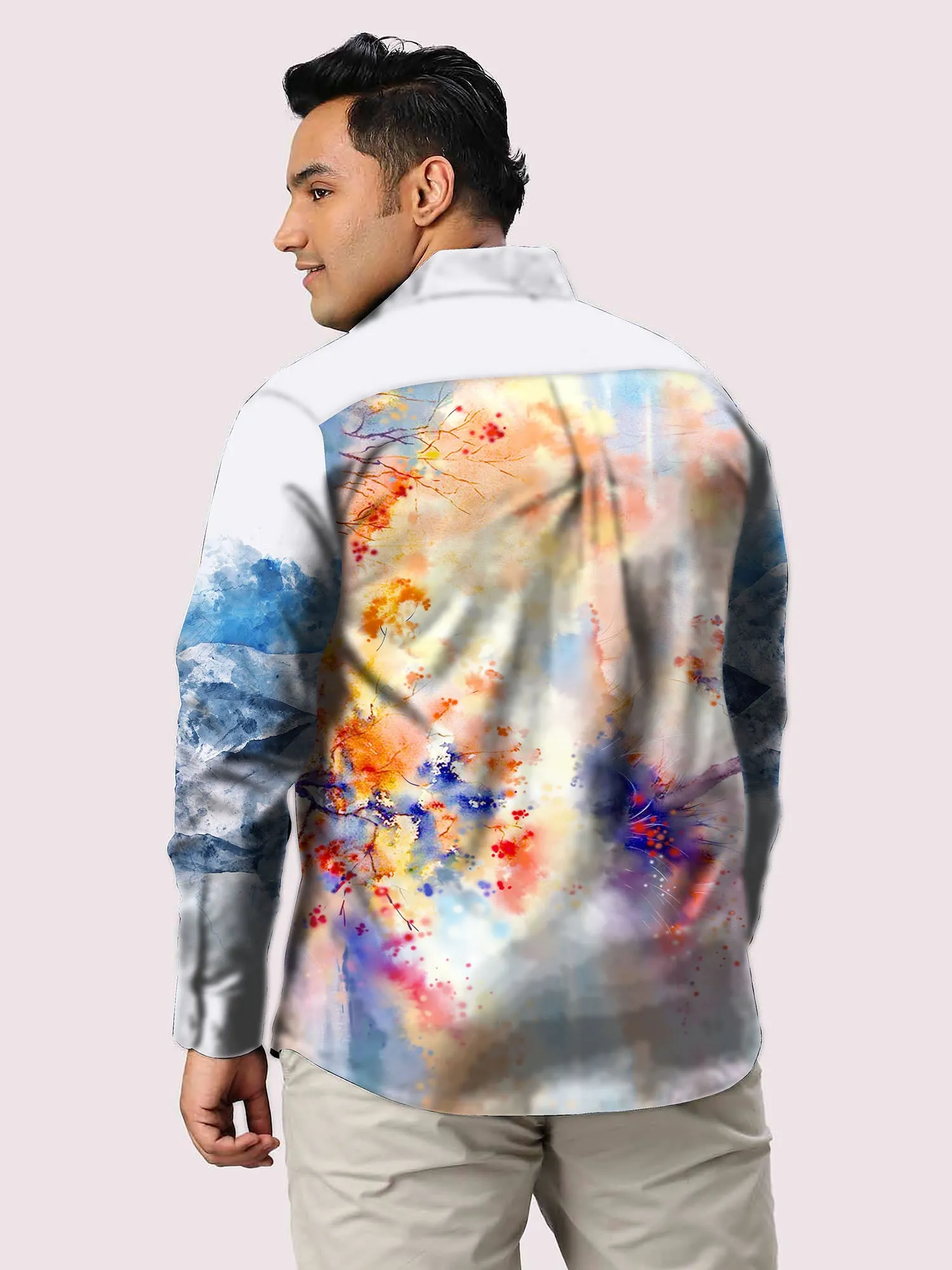 Watercolor Splash Printed Party Wear Shirts Men's Plus Size