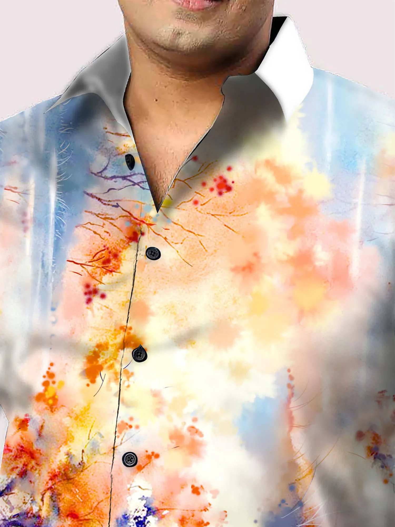 Watercolor Splash Printed Party Wear Shirts Men's Plus Size