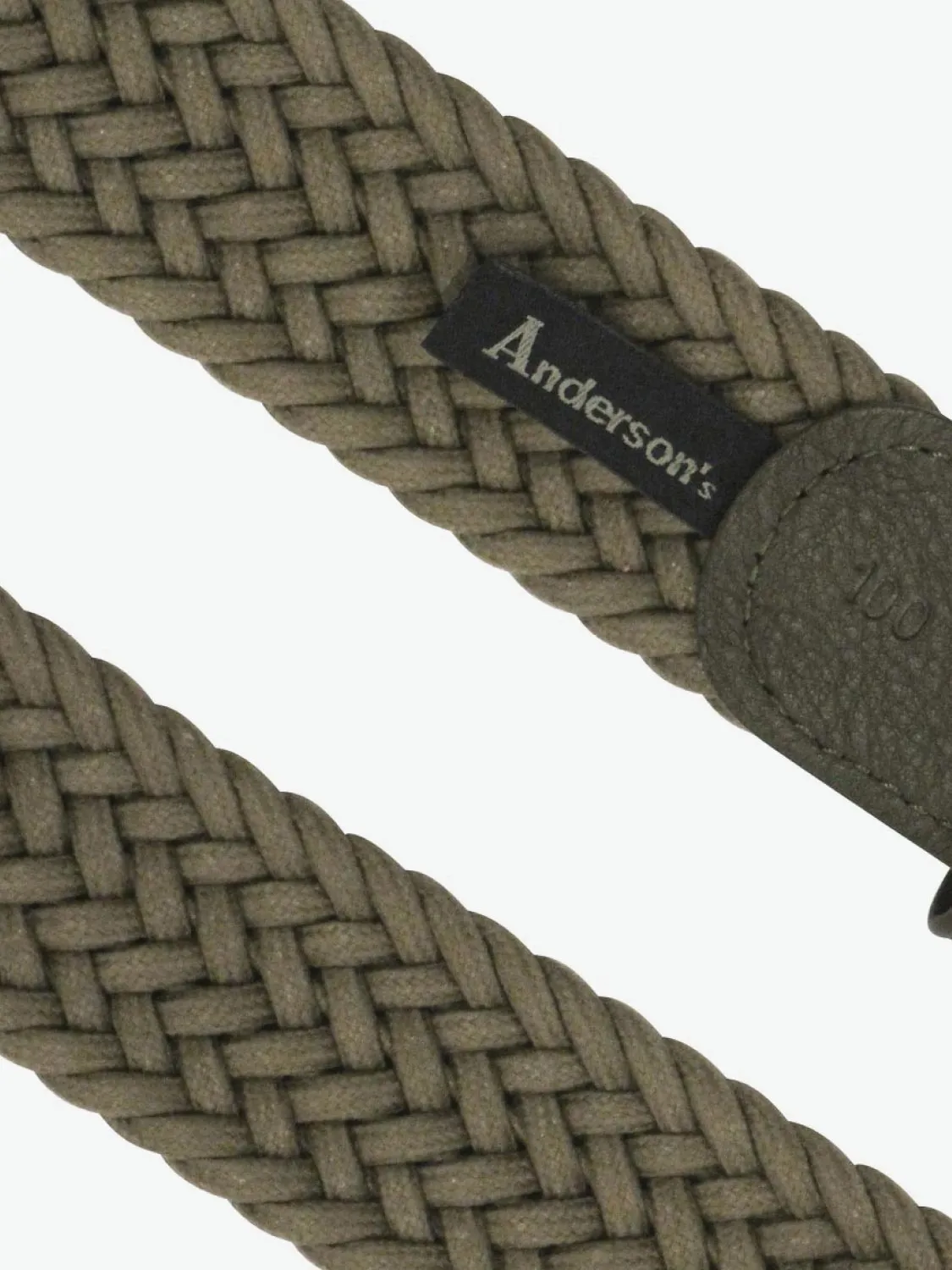 Waxed Leather-Trimmed Woven Belt Khaki