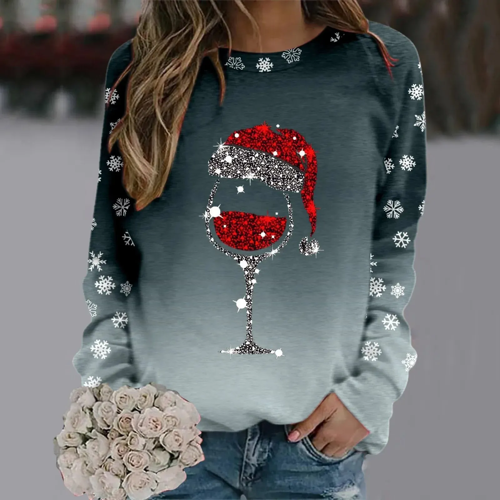 Wenkouban-Christmas Thanksgiving outfits_Cute Reindeer Graphic Long Sleeve Sweatshirt New Year Christmas Sweater