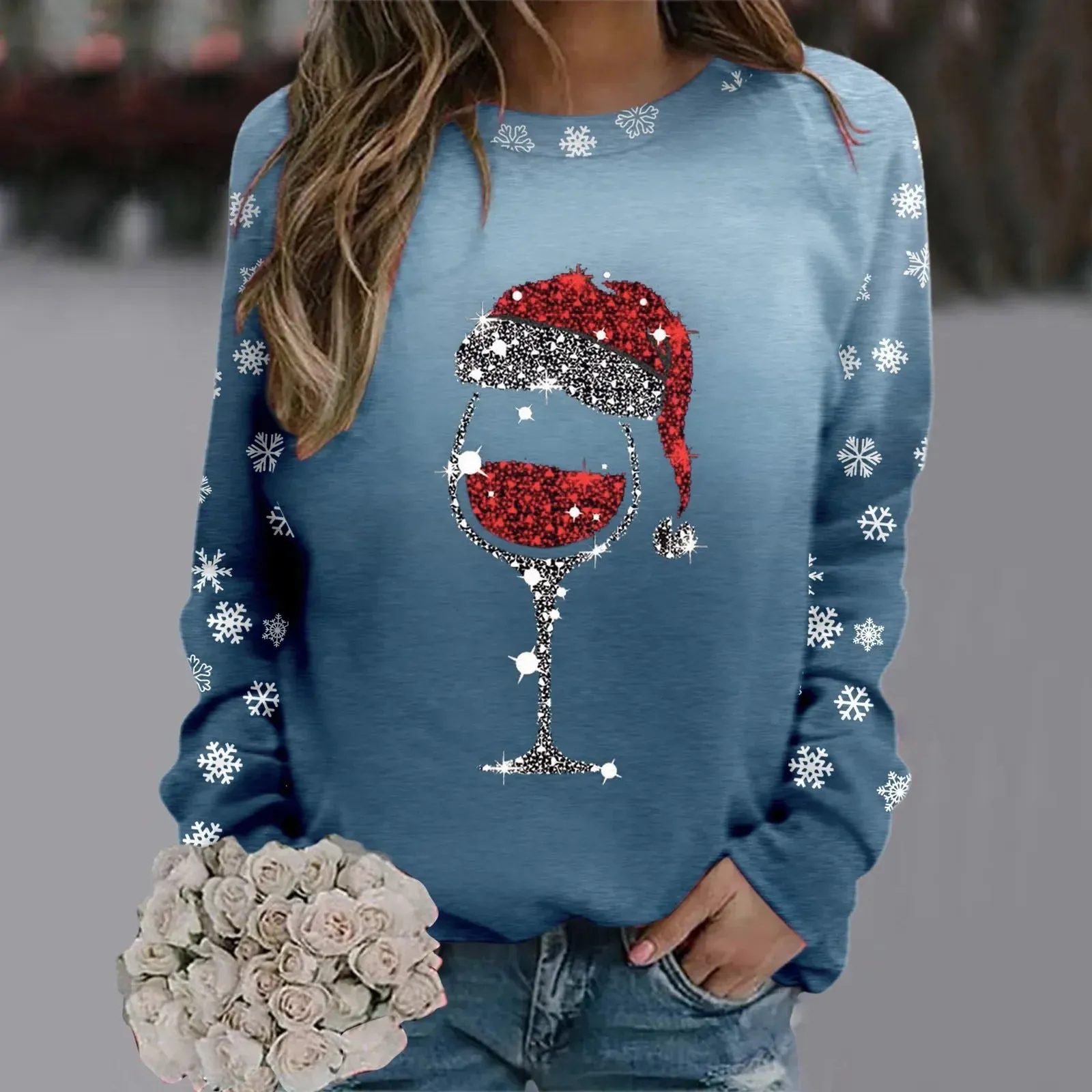 Wenkouban-Christmas Thanksgiving outfits_Cute Reindeer Graphic Long Sleeve Sweatshirt New Year Christmas Sweater