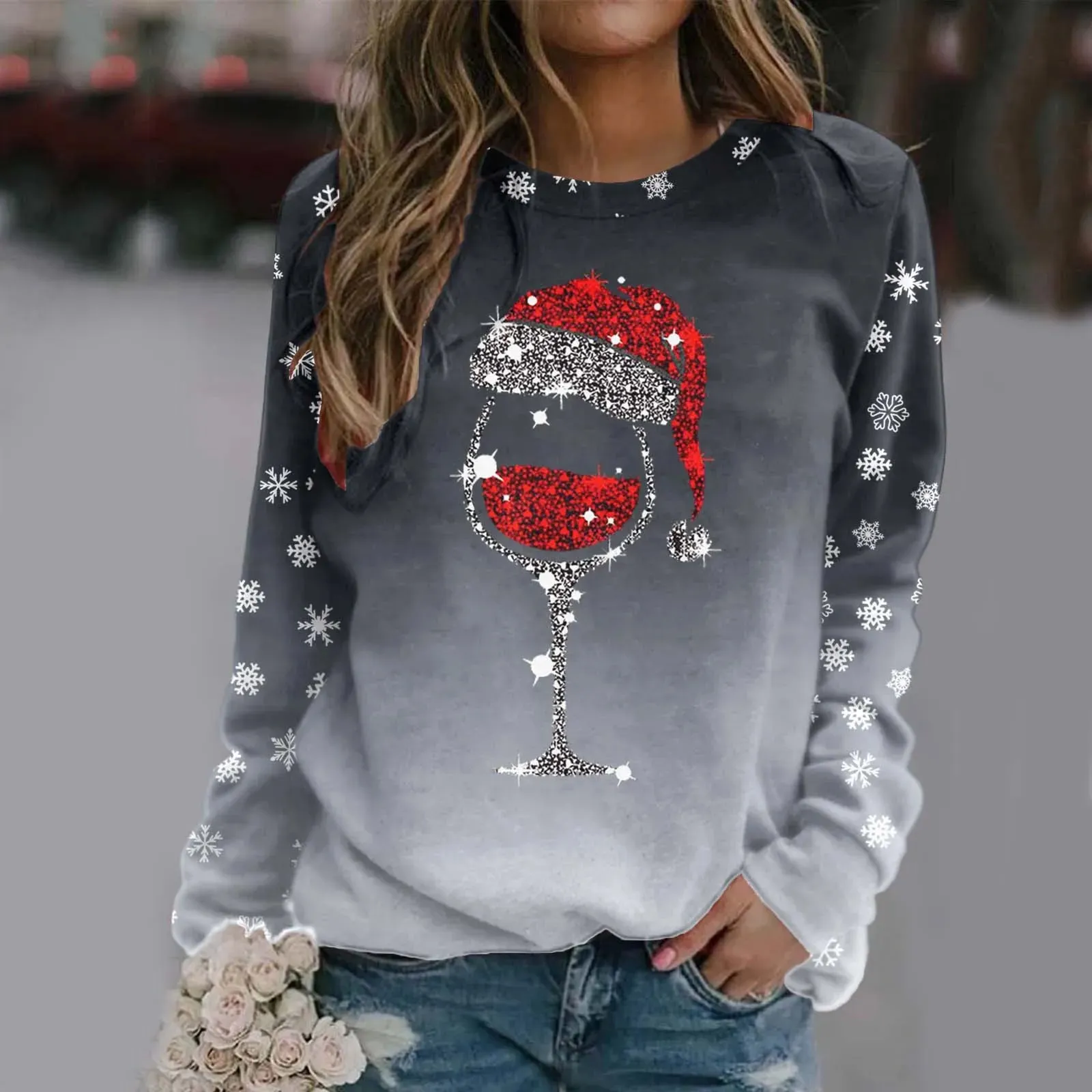 Wenkouban-Christmas Thanksgiving outfits_Cute Reindeer Graphic Long Sleeve Sweatshirt New Year Christmas Sweater