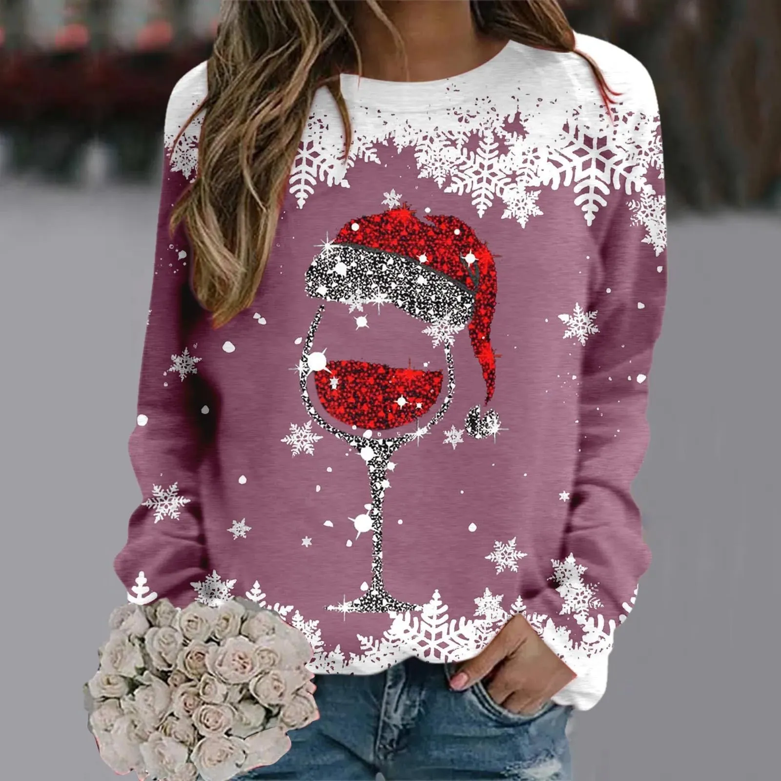 Wenkouban-Christmas Thanksgiving outfits_Cute Reindeer Graphic Long Sleeve Sweatshirt New Year Christmas Sweater