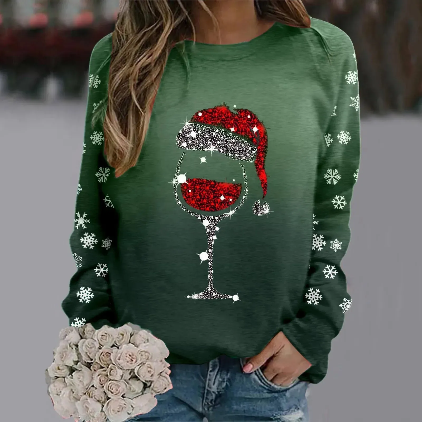 Wenkouban-Christmas Thanksgiving outfits_Cute Reindeer Graphic Long Sleeve Sweatshirt New Year Christmas Sweater