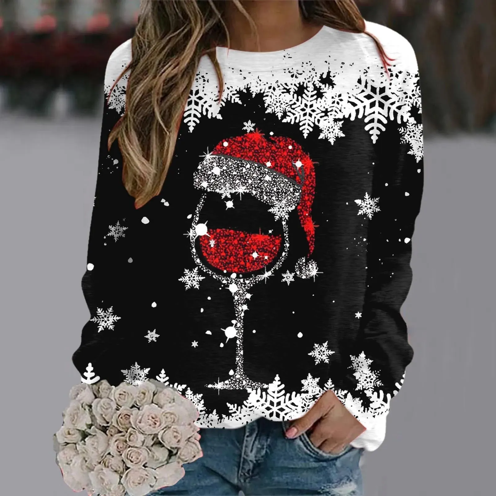 Wenkouban-Christmas Thanksgiving outfits_Cute Reindeer Graphic Long Sleeve Sweatshirt New Year Christmas Sweater