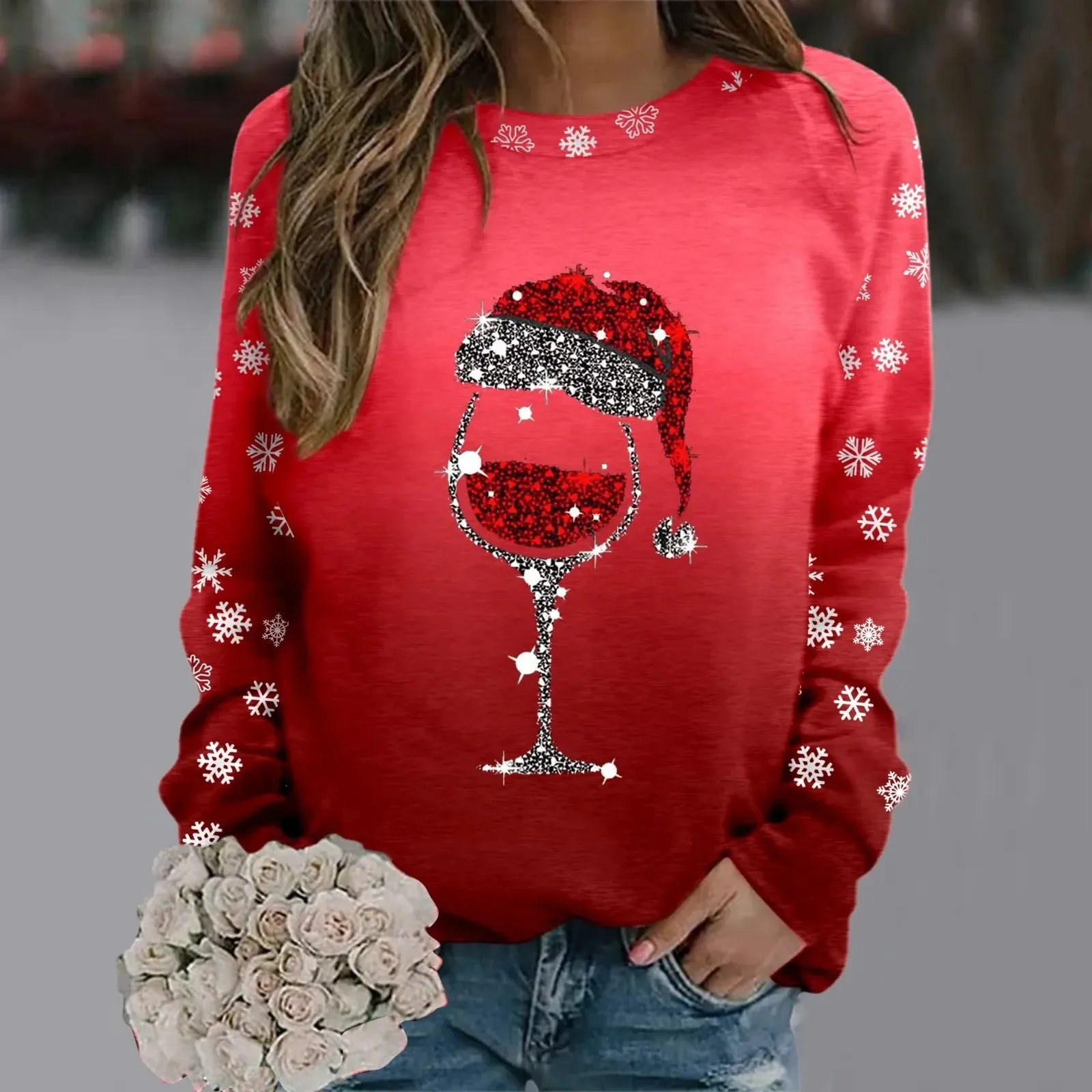 Wenkouban-Christmas Thanksgiving outfits_Cute Reindeer Graphic Long Sleeve Sweatshirt New Year Christmas Sweater