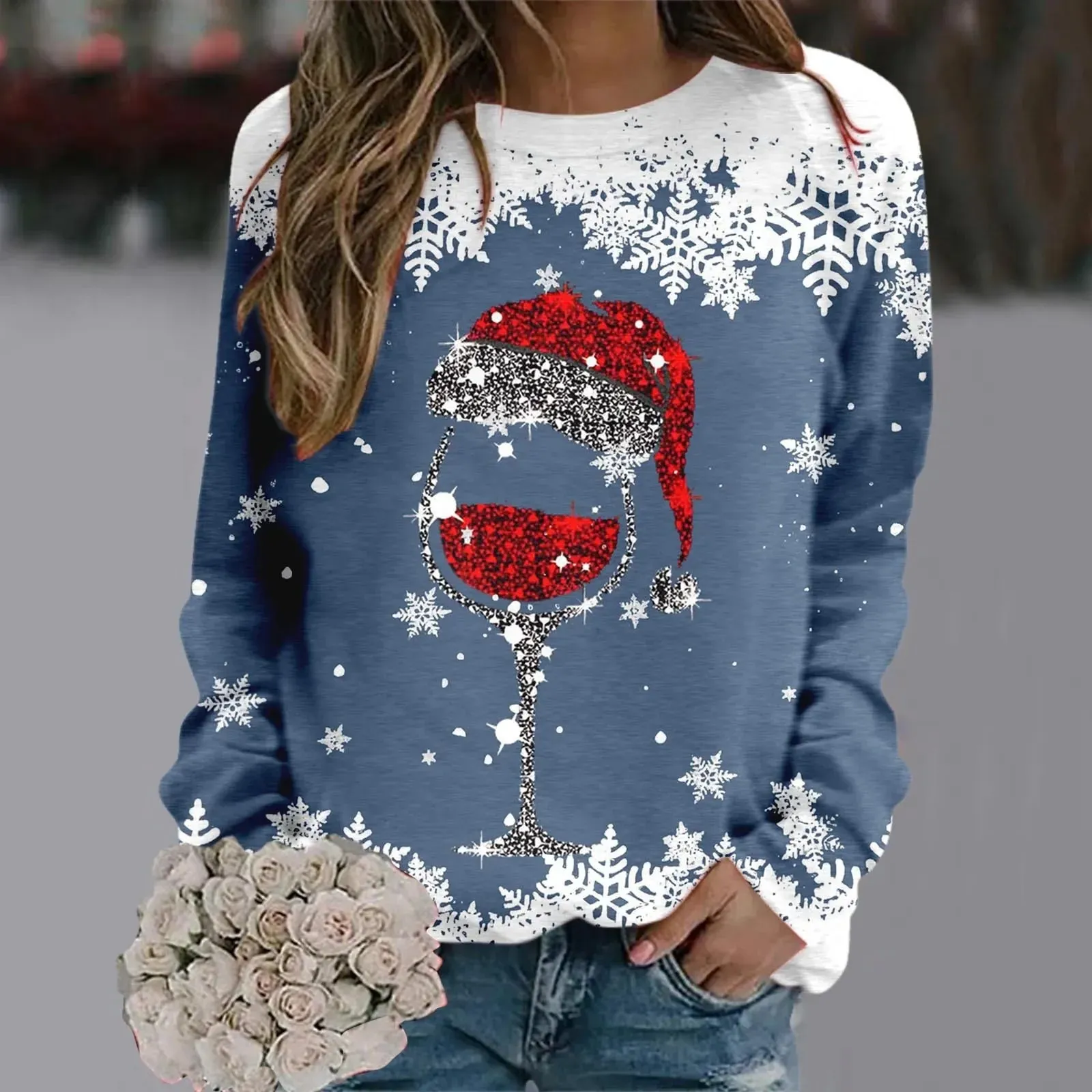 Wenkouban-Christmas Thanksgiving outfits_Cute Reindeer Graphic Long Sleeve Sweatshirt New Year Christmas Sweater