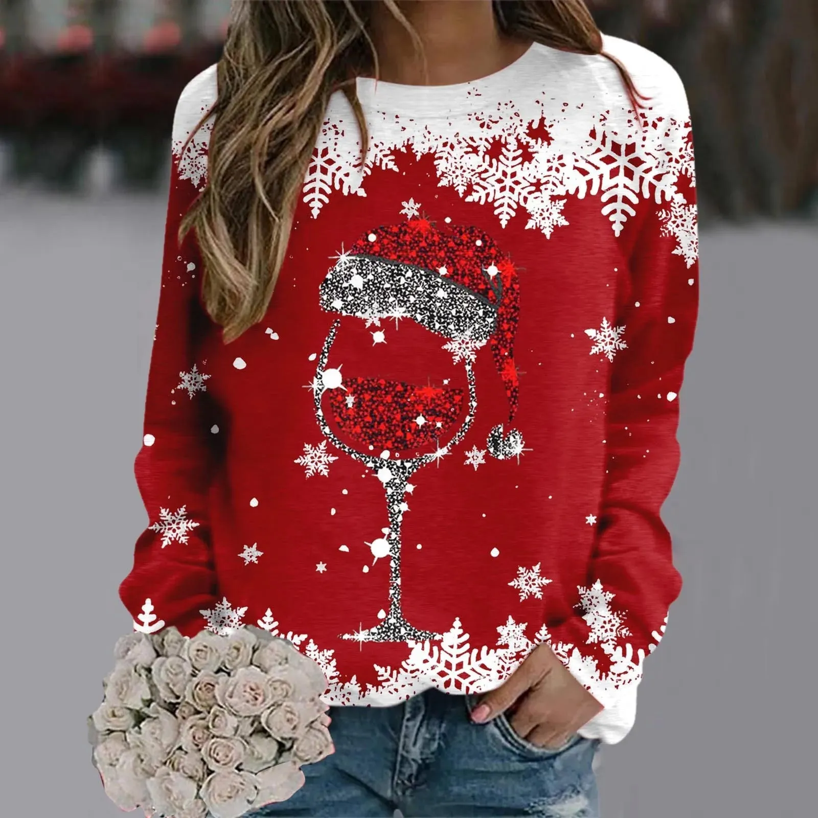 Wenkouban-Christmas Thanksgiving outfits_Cute Reindeer Graphic Long Sleeve Sweatshirt New Year Christmas Sweater