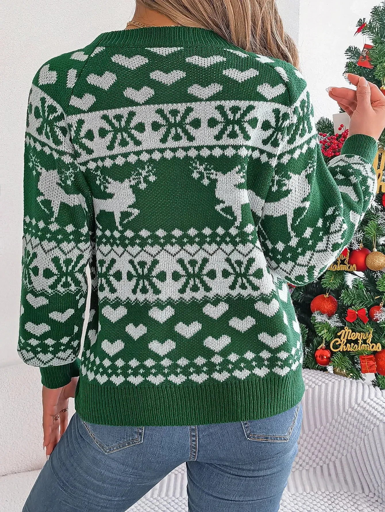 Wenkouban-Christmas Thanksgiving outfits_Ugly Christmas Snowflake Reindeer Pattern Holiday Festive Jumper Christmas Sweater