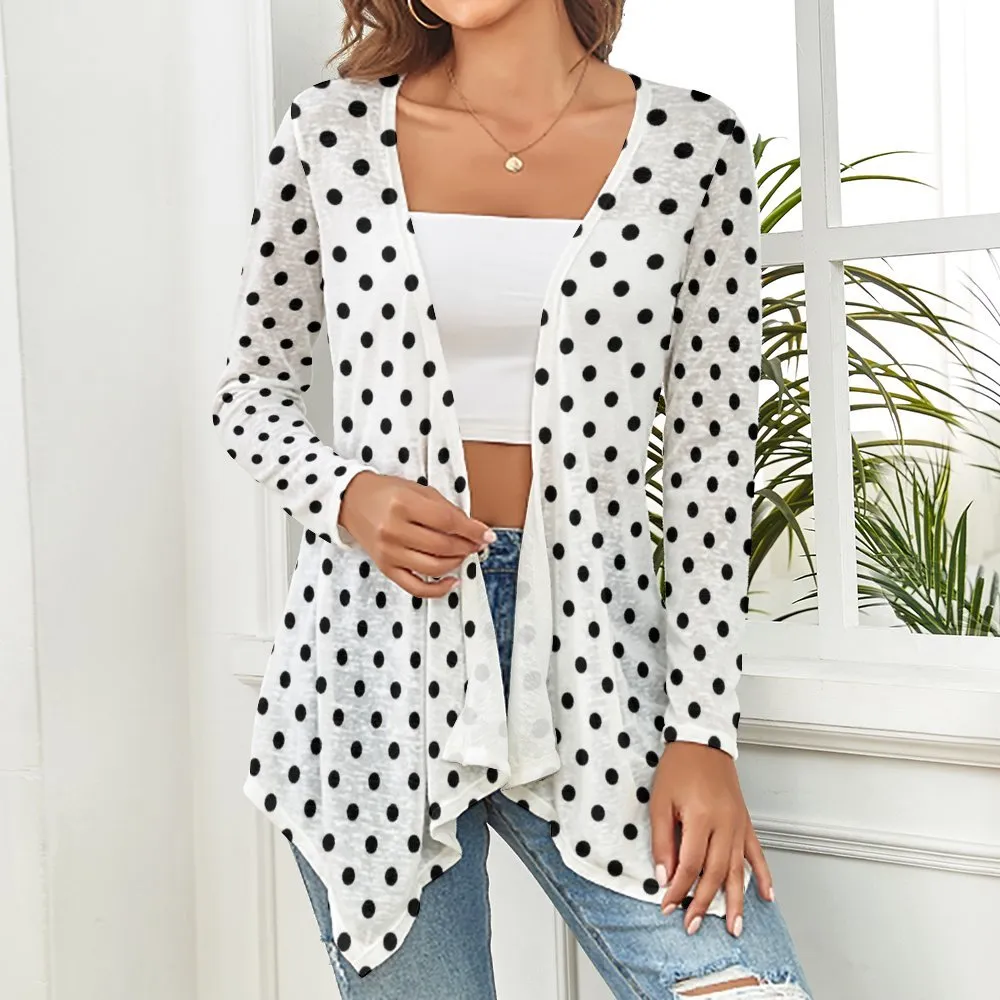 White With Black Polka Dots Women's Short Cardigan