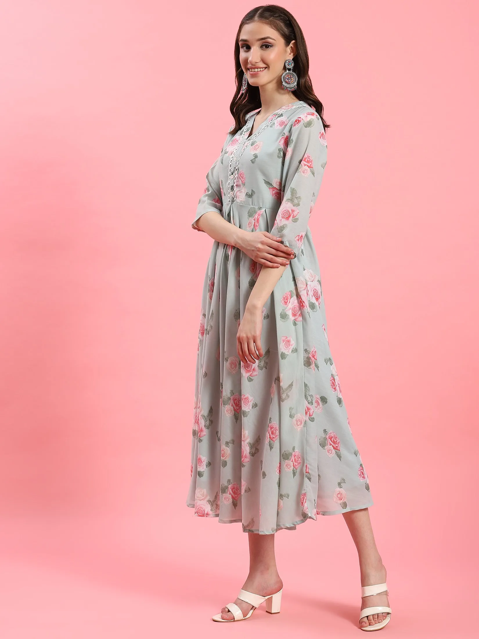 Women Green Floral Dress