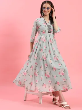 Women Green Floral Dress