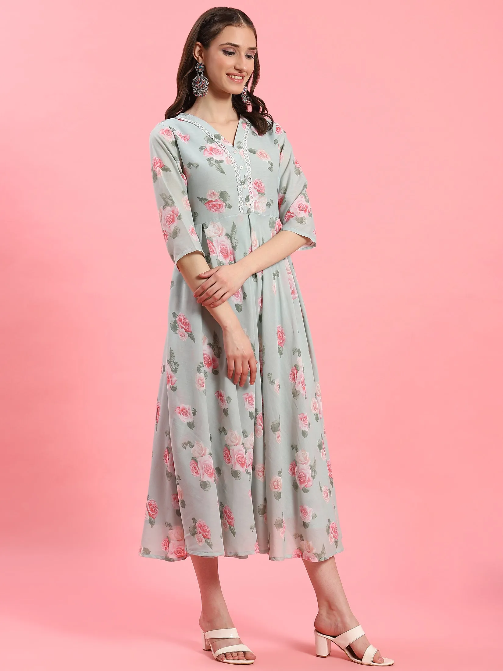 Women Green Floral Dress