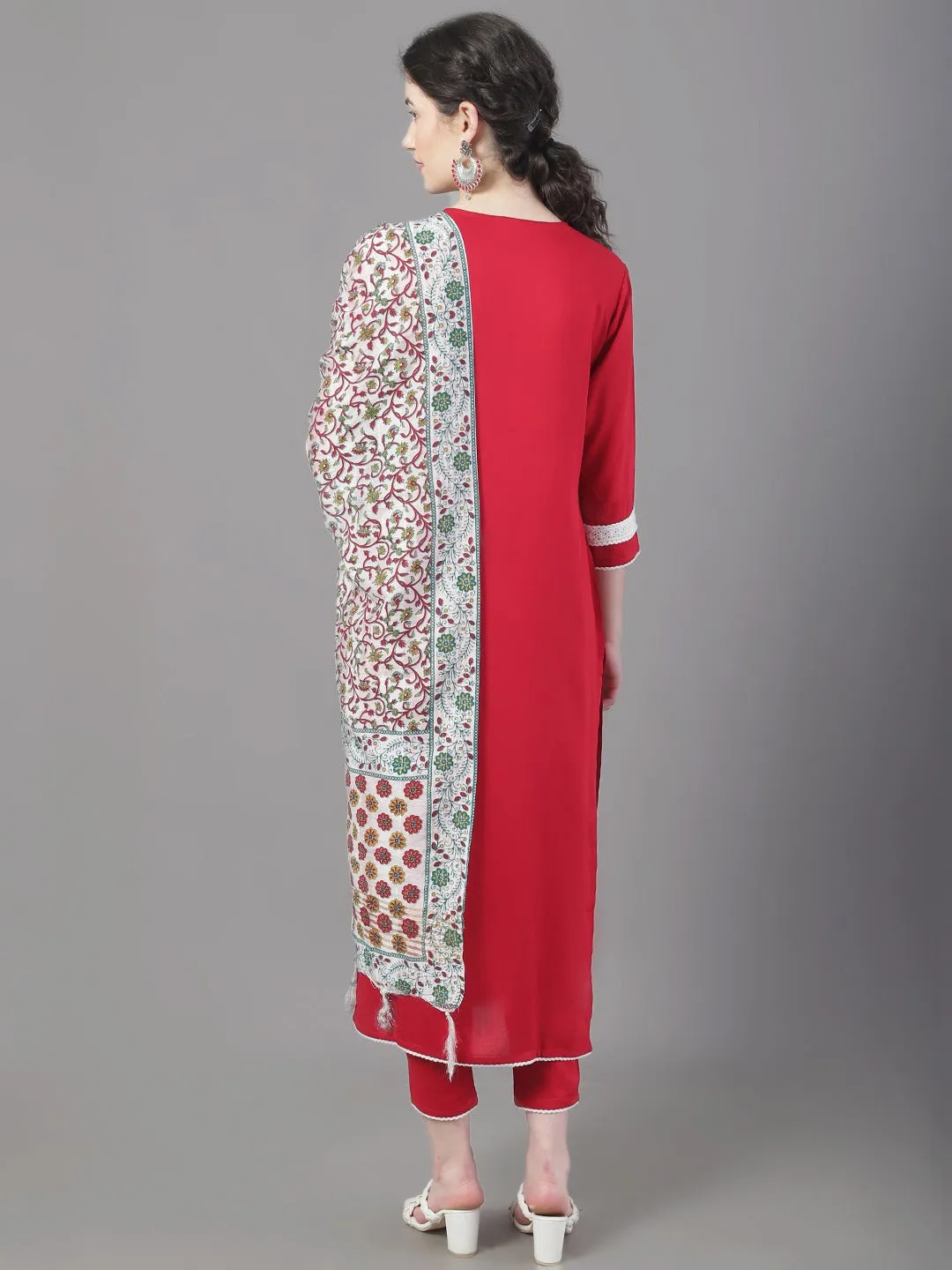 Women Tie-Up Neck Panelled Kurta With Trousers & Dupatta